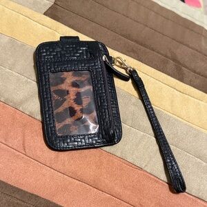 B. MAKOWSKY Black Wristlet Card Holder with Leopard Accent
